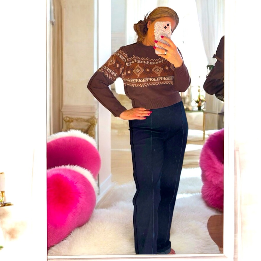 Cozy Vibes Fair Isle Jacquard Sweater_Brown